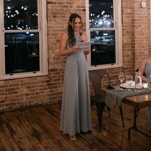 Sage green chiffon one-shoulder cutout bridesmaid dress l with slit